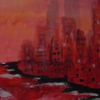 Acrylbild NEW RED CITY abstrakte Acrylmalerei Gemälde handgemaltes Unikat Bild abstrakte Landschaft abstrakte Stadt Bild 5