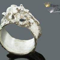 Goldschmiede Froschring "Frosch mit Blume" in 925er Sterling Silber, Unikat, massiv Silber, Fingerring Bild 3
