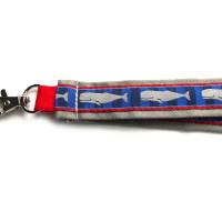 langes Schlüsselband Wal Walfisch Pottwal aus Baumwollstoff in dunkelblau oder hellgrau mit Webband blau rot Bild 7