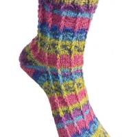 handgestrickte Socken, Größe 38/39, 4fach Sockenwolle, pink lila grün, mit Hebemaschen Bild 4