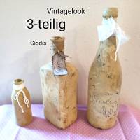 ,gekalkte Flaschen, beige/braun,Vintage-Shabby-3er-Set Bild 1
