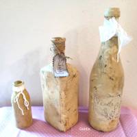 ,gekalkte Flaschen, beige/braun,Vintage-Shabby-3er-Set Bild 4