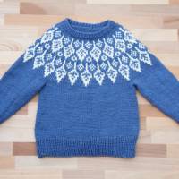 Kinder-Pullover 1-2J handgestrickt Island Art blau-weiß Bild 2