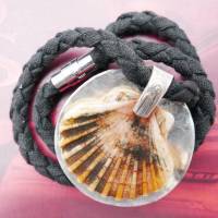 Besteckschmuck Collier *Seashell*  Sahnelöffel Muschel Perlmut Strand Baumwollband Lagenlook Unikat Bild 4