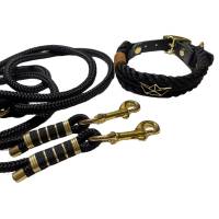 Leine Halsband Set verstellbar, schwarz, gold, mit Boot, ab 20 cm Halsumfang Bild 1