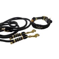 Leine Halsband Set verstellbar, schwarz, gold, mit Boot, ab 20 cm Halsumfang Bild 2