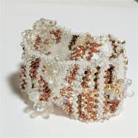 Breites Armband weiß kupfer freeform Unikat handgefertigt Glas rosegold handmade Brautschmuck Bild 6