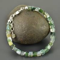 Armband mit Moosachat, 925er Silber, Würfelarmband, Würfel, Armkette, grün, Edelsteinarmband Bild 3
