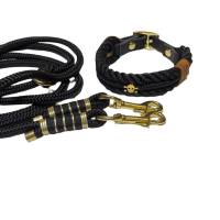 Leine Halsband Set verstellbar, schwarz, gold, mit Totenkopf, ab 20 cm Halsumfang Bild 1