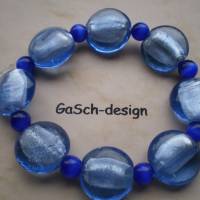Fädelarmband, gefädeltes Perlenarmband * Glastaler blau Bild 1