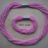 Set * Fädelkette und Armband * Strippenzieher in pink silberfarben Bild 1