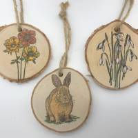 3 Holzanhänger aus Birkenscheiben, Frühling, Ostern Bild 1