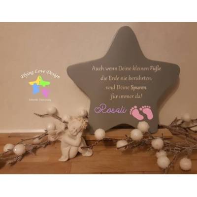  Erinnerung an Sternenkind, Geschenk für Sterneneltern, Stern aus Holz mit Babyfüßen, Anstatt Trauerkarte, Geschenk zur 