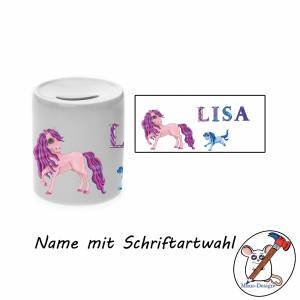 Spardose Motiv Pony mit Name / Personalisierbar/ Sparbüchse / Sparschwein Bild 2