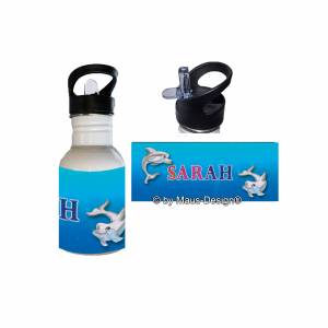 Edelstahl Trinkflasche Motiv Delfin mit Name / Personalisierbar / 400ml / 500ml / 600ml Bild 1