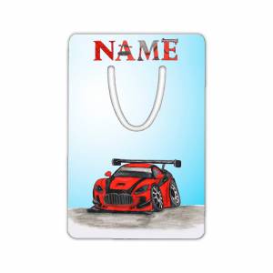 Auto Lesezeichen mit Name / Schriftartwahl / Rennwagen / Aluminium / 5 x 7,5 x 0,07cm / Personalisierbar Bild 1