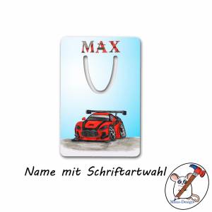 Auto Lesezeichen mit Name / Schriftartwahl / Rennwagen / Aluminium / 5 x 7,5 x 0,07cm / Personalisierbar Bild 2