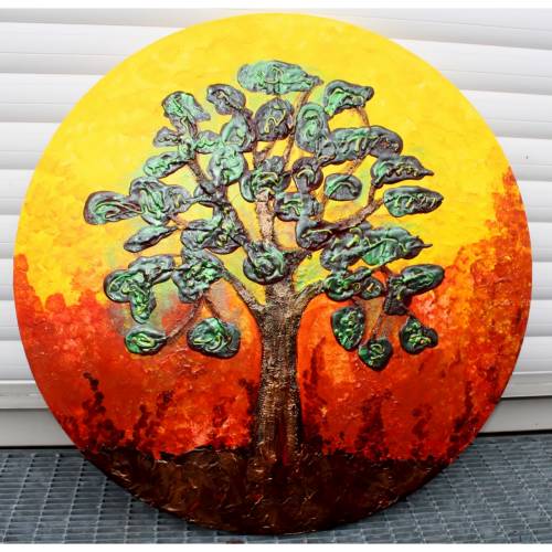 Acrylbild FEIGENBAUM Gemälde Malerei auf einem runden Keilrahmen abstrakte Kunst abstrakter Baum