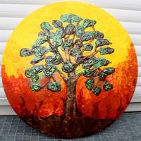 Acrylbild FEIGENBAUM Gemälde Malerei auf einem runden Keilrahmen abstrakte Kunst abstrakter Baum Bild 1