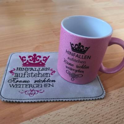 Set 08 Glittertasse + passender Mug Rug, Untersetzer, Krone