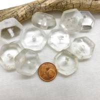 10 rustikale Recycling-"Seaglass"-Perlen sechseckig transparent ca. 21x9mm Bild 3