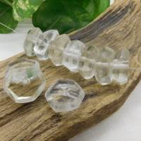 10 rustikale Recycling-"Seaglass"-Perlen sechseckig transparent ca. 21x9mm Bild 8