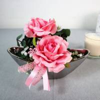 Frühlingsdeko Tischdeko silberfarbig rosa, Rosen Bild 1
