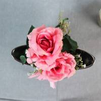 Frühlingsdeko Tischdeko silberfarbig rosa, Rosen Bild 2