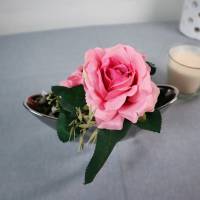 Frühlingsdeko Tischdeko silberfarbig rosa, Rosen Bild 3