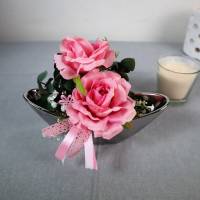 Frühlingsdeko Tischdeko silberfarbig rosa, Rosen Bild 4