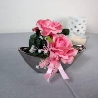 Frühlingsdeko Tischdeko silberfarbig rosa, Rosen Bild 5