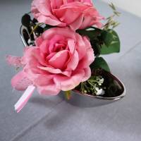Frühlingsdeko Tischdeko silberfarbig rosa, Rosen Bild 6