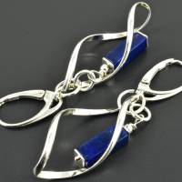 Spiral-Ohrringe mit Lapislazuli und 925er Silber, dunkelblaue lange Ohrhänger, Geschenk Freundin Bild 2