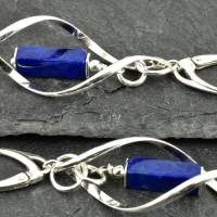 Spiral-Ohrringe mit Lapislazuli und 925er Silber, dunkelblaue lange Ohrhänger, Geschenk Freundin Bild 4