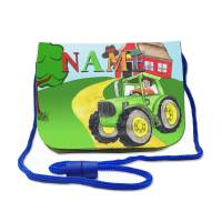 Kinder Brustbeutel mit Name / Traktor / Klettverschluss Schnur Klarsichtfach / Personalisierbar / Geldbörse zum Umhängen Bild 1