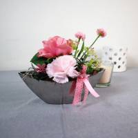 Frühlingsdeko Tischdeko silberfarbig rosa, Rosen und Nelke Bild 4