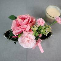 Frühlingsdeko Tischdeko silberfarbig rosa, Rosen und Nelke Bild 5