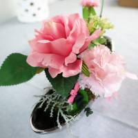 Frühlingsdeko Tischdeko silberfarbig rosa, Rosen und Nelke Bild 6