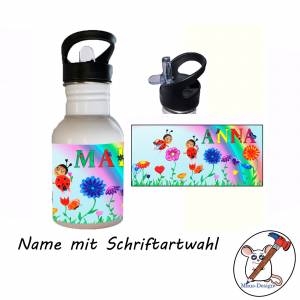 Edelstahl Trinkflasche Motiv Marienkäfer mit Name / Personalisierbar / 400ml / 500ml / 600ml Bild 2