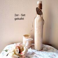 Deko Shabby-2er-Set Flasche und Windlicht,creme Bild 1