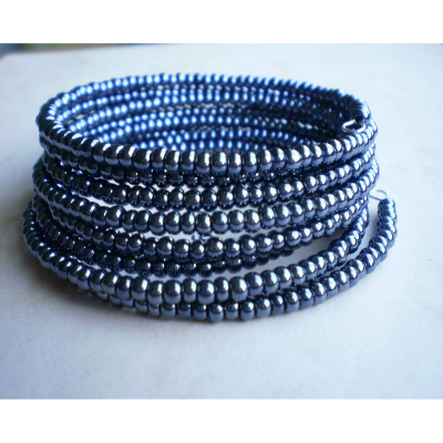 Armreifen * Spiralarmband * Rocailles, 3,5 mm - nachtblau, blutstein
