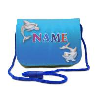 Kinder Brustbeutel mit Name / Delfine / Klettverschluss Schnur Klarsichtfach / ersonalisierbar / Geldbörse zum Umhängen Bild 1