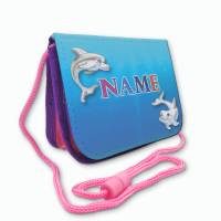 Kinder Brustbeutel mit Name / Delfine / Klettverschluss Schnur Klarsichtfach / ersonalisierbar / Geldbörse zum Umhängen Bild 8