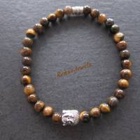 Männerarmband Tigerauge Perlen synthetisch braun silberfarben Männer Buddha Armband Bild 1