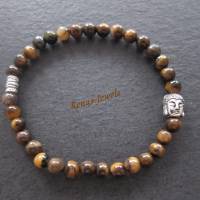 Männerarmband Tigerauge Perlen synthetisch braun silberfarben Männer Buddha Armband Bild 2