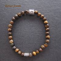 Männerarmband Tigerauge Perlen synthetisch braun silberfarben Männer Buddha Armband Bild 3