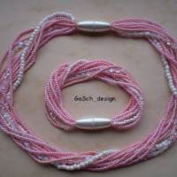 Set * Fädelkette und Armband * Strippenzieher in rosé perlweiß Bild 1