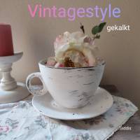 Deko -Vintagestyle, große Tasse, weiß gekalkt Bild 1