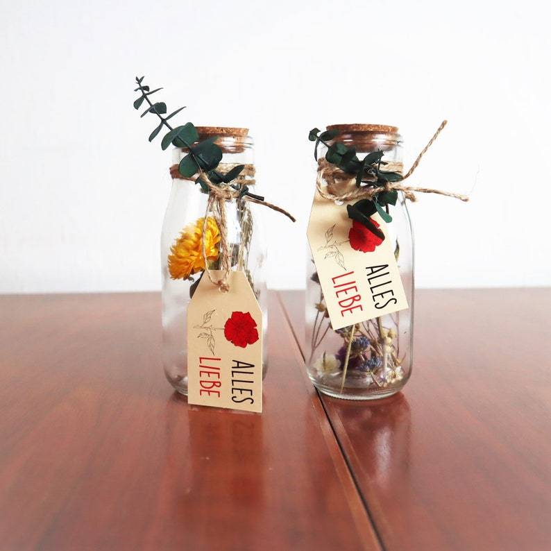 Trockenblumendeko, Trockenblumen im Glas, 2 Varianten Bild 1