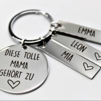 Personalisierter Edelstahl Schlüsselanhänger mit Namensgravur als Geschenk zum Muttertag Bild 1